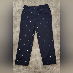 Talbots Perfect Crop Curvy Pants Womens Size 8 Blue Embroidered Crab & Lobster